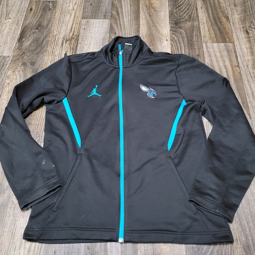 Women's Charlotte Hornets Jacket Black Blue Nike Jordan Full Zip NBA Size Large